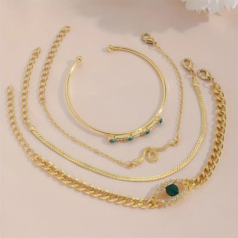 Gold Emerald Bracelet with Pendant Set