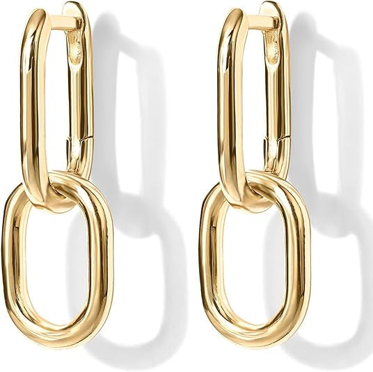 Link Drop Hoop Earrings | Gold