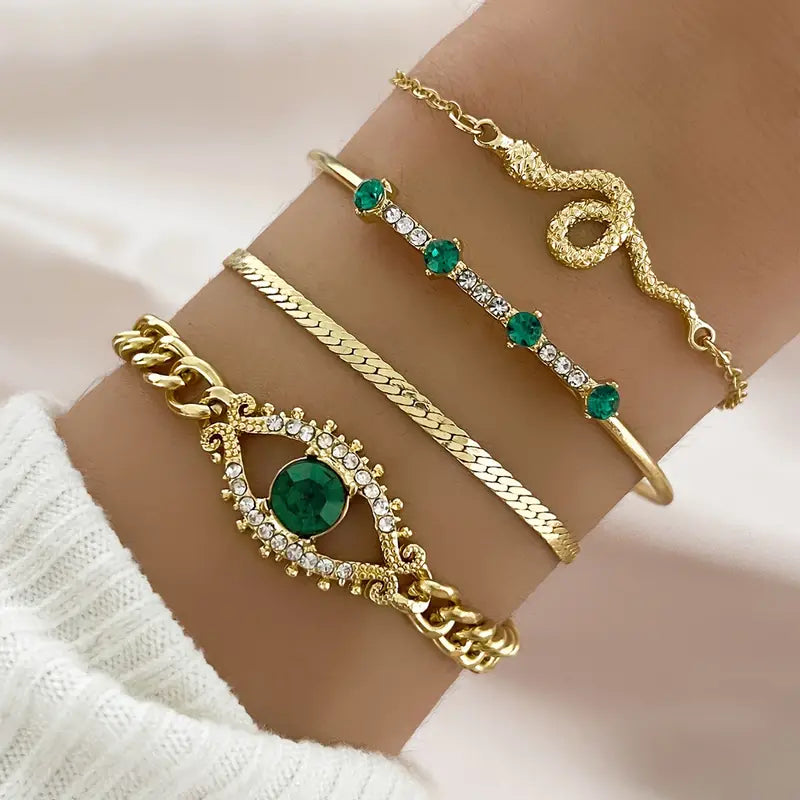 Gold Emerald Bracelet with Pendant Set
