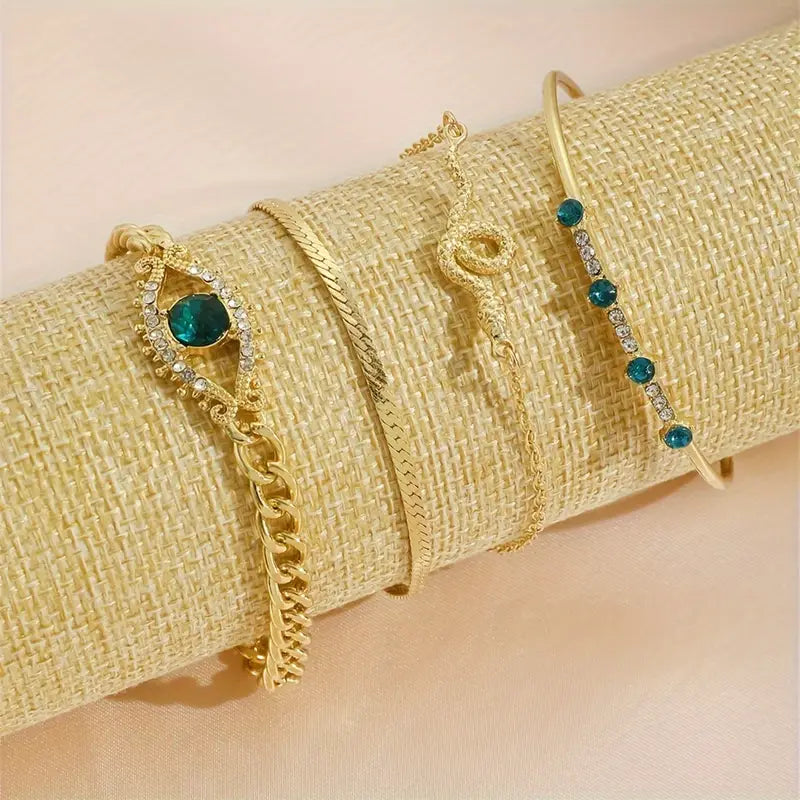 Gold Emerald Bracelet with Pendant Set